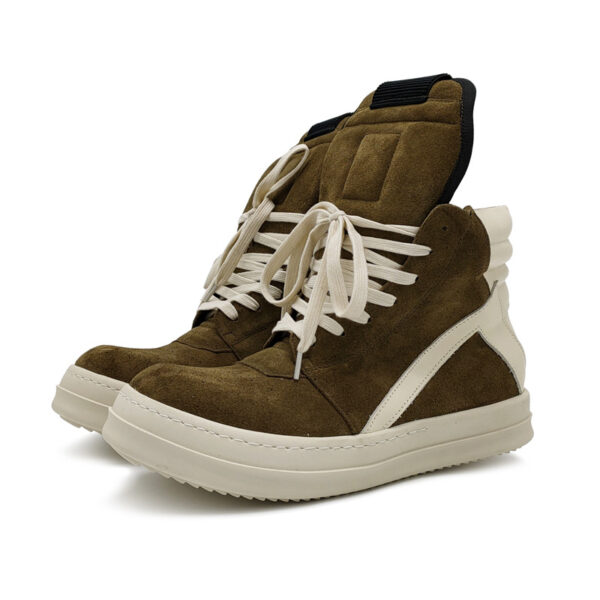 Men's Genuine Leather Lace-Up Cow Suede Round Toe High Top Sneakers - Image 2