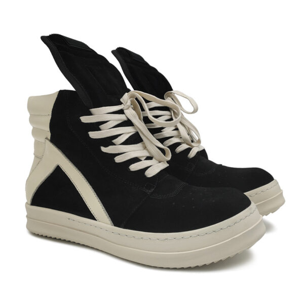 Men's Genuine Leather Lace-Up Cow Suede Round Toe High Top Sneakers