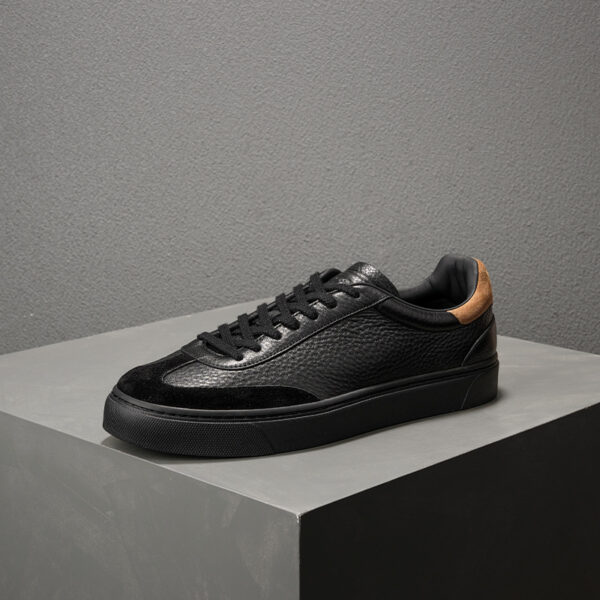 Genuine Leather Flat Casual Black Sneakers Breathable Lightweight Shoes For Men - Image 4