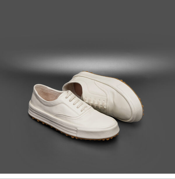 White Summer Thin Flat Casual Sneakers Washed Horse Leather Breathable Men's Shoes - Image 3