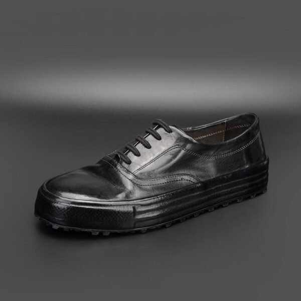 Black Summer Thin Flat Casual Sneakers Washed Horse Leather Breathable Men's Shoes