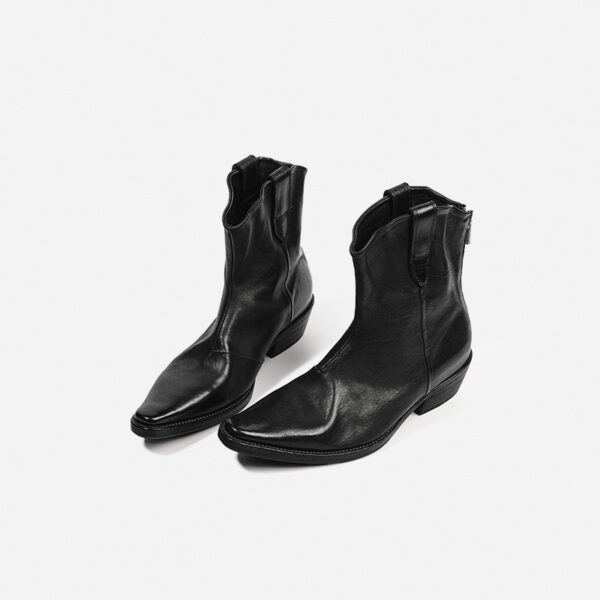Women's High-Grade Horse Leather Pointed Toe Thick Heel Skinny Boots Retro Western Cowboy Boots