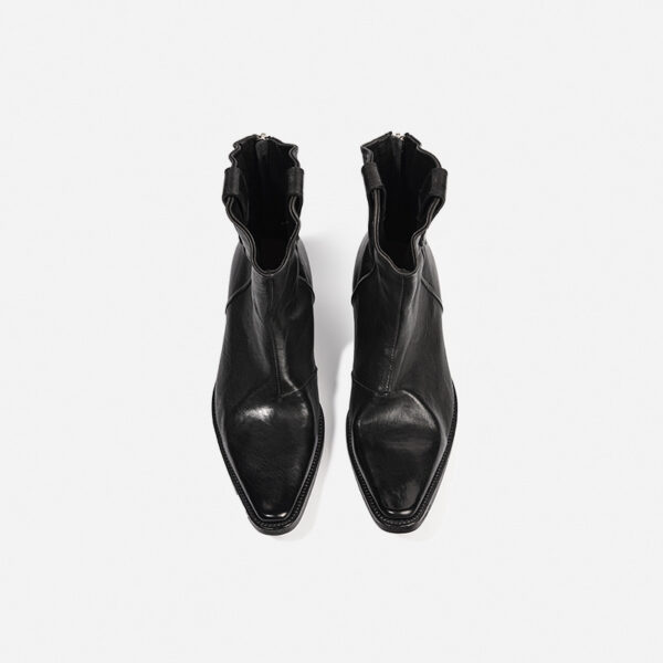 Women's High-Grade Horse Leather Pointed Toe Thick Heel Skinny Boots Retro Western Cowboy Boots - Image 3