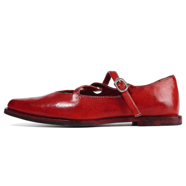 Fashion Red Soft-Soled Cross-Buckle Leather Shoes
