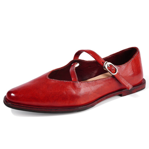 Fashion Red Soft-Soled Cross-Buckle Leather Shoes - Image 2