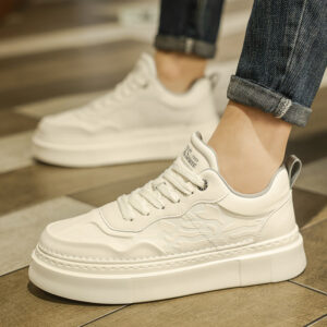 Women's Casual Leather White Shoes Lightweight Thick-soled Sports Shoes
