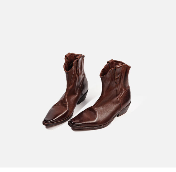 Fashion Women's High-Grade Horse Leather Pointed Toe Thick Heel Skinny Boots Retro Western Cowboy Boots