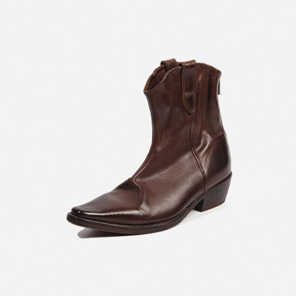 Fashion Women's High-Grade Horse Leather Pointed Toe Thick Heel Skinny Boots Retro Western Cowboy Boots - Image 2
