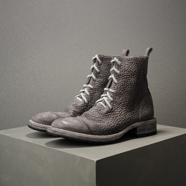 Gray Corduroy Leather High Top Men's Boots Vintage Martin Boots