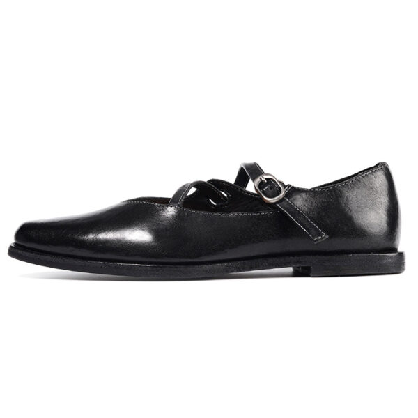 Fashion Black Soft-Soled Cross-Buckle Leather Shoes