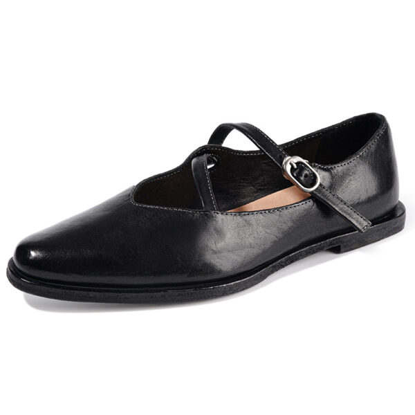 Fashion Black Soft-Soled Cross-Buckle Leather Shoes - Image 3