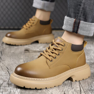 Men's Casual Martin Boots Mid-cut Soft Thick-soled Yellow Leather Shoes Retro Short Boots