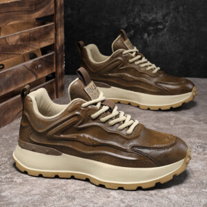 Men's Leather Shoes Lightweight Casual Sports Shoes Warm Thick-soled Dad Shoes