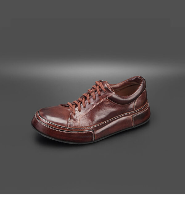Brown High-End Horse Leather White Sports Casual Sneakers Breathable Men's Shoes - Image 2