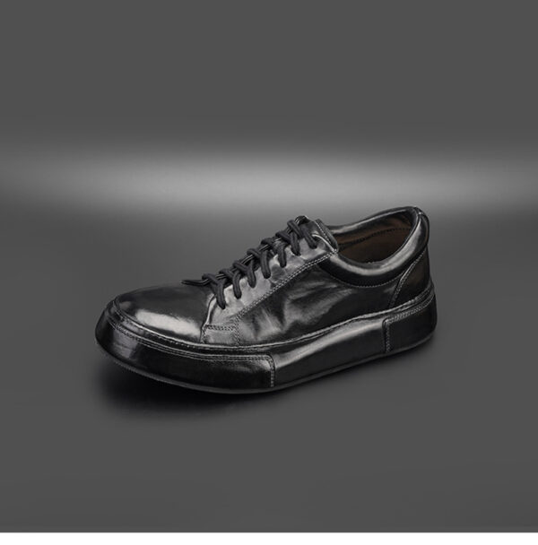 Black High-End Horse Leather White Sports Casual Sneakers Breathable Men's Shoes - Image 2