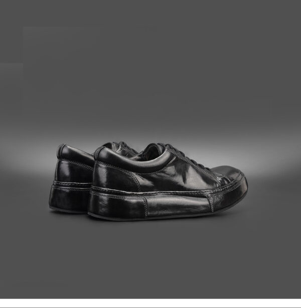 Black High-End Horse Leather White Sports Casual Sneakers Breathable Men's Shoes - Image 4