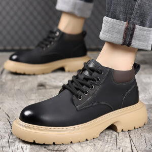 Men's Casual Leather Shoes  Martin Boots Mid-cut Soft Thick-soled Black