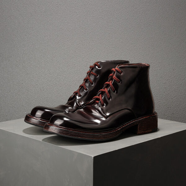 Men's Boots Cordovan Leather High Top Shoes Pure Handmade