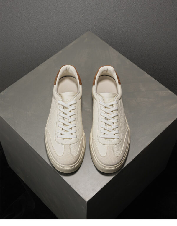 Genuine Leather Flat Casual White Sneakers Breathable Lightweight Shoes For Men - Image 4